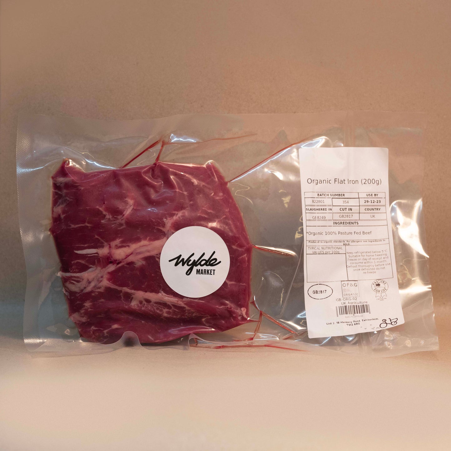 Pasture fed organic flat iron steak