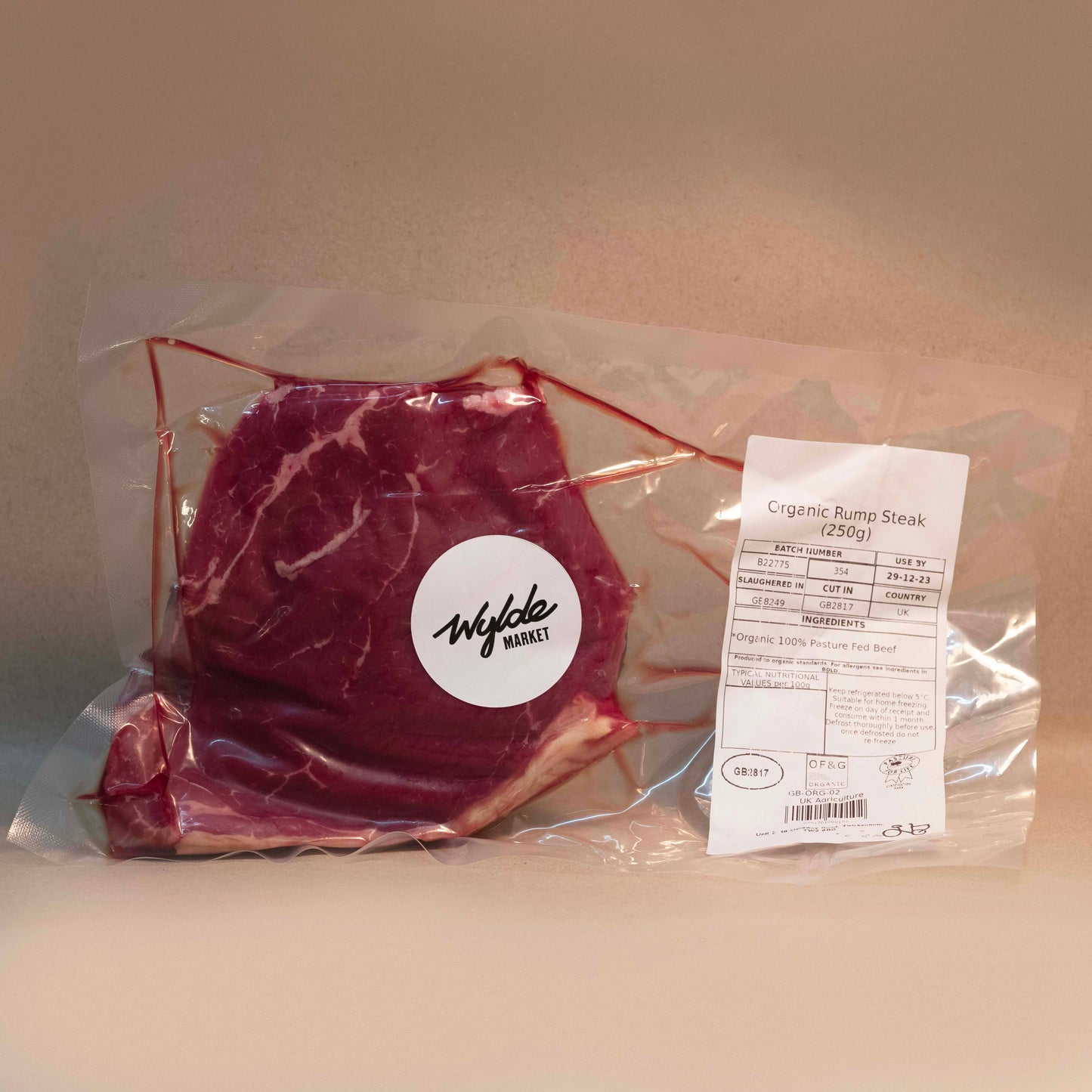 Pasture fed organic rump steak