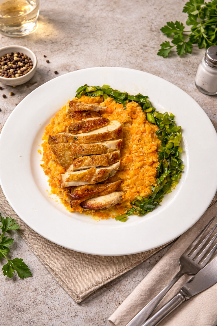 Crispy Skin Chicken Breast with Carrot & Parsnip Mash