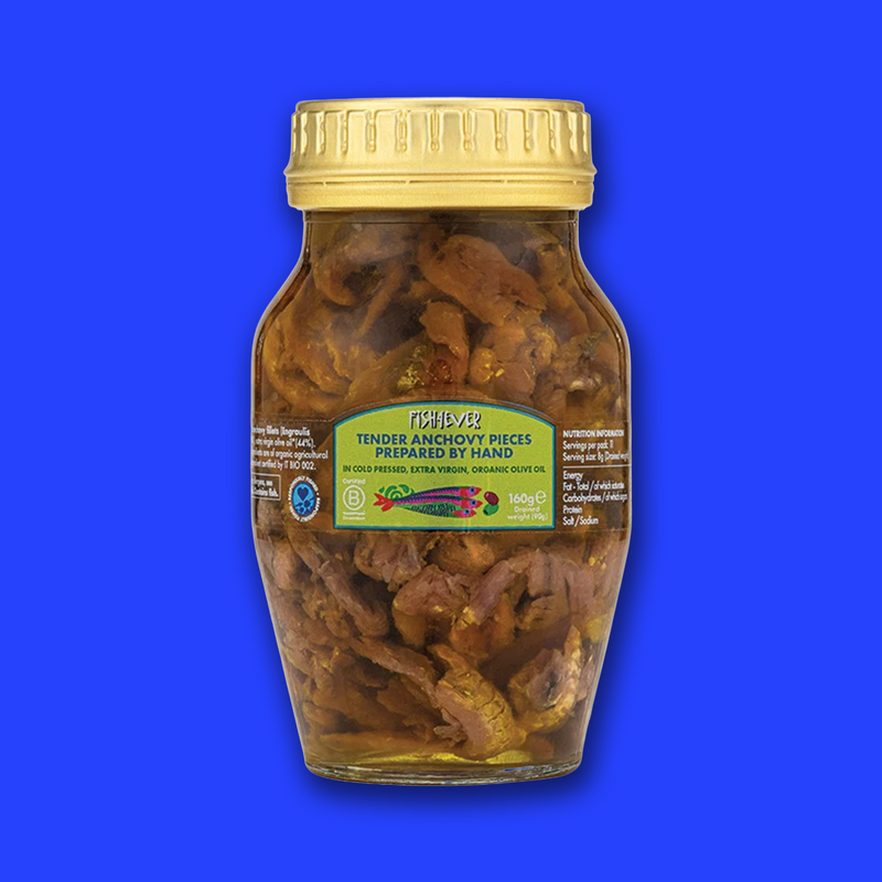 Anchovy pieces in organic extra virgin olive oil