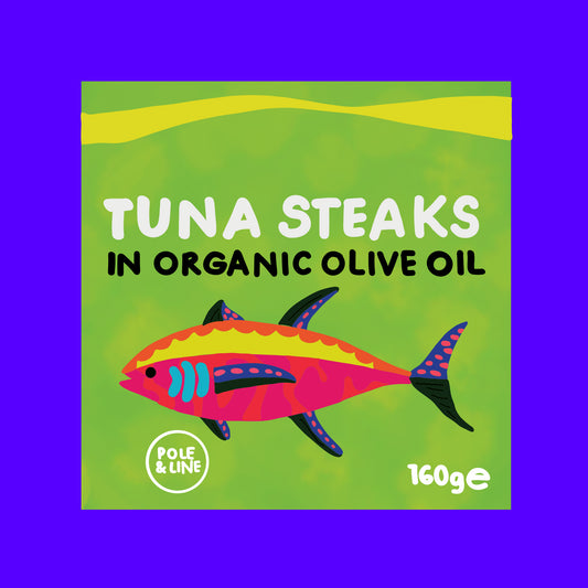 Azores skipjack tuna steaks in organic olive oil, sustainably caught tuna