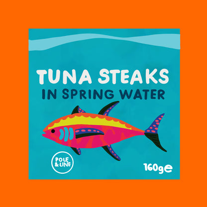 Azores skipjack tuna steaks in spring water, sustainably caught tuna pieces