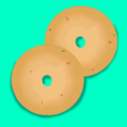 Fresh sourdough bagel with red onion and chive, golden crust with a chewy texture.
