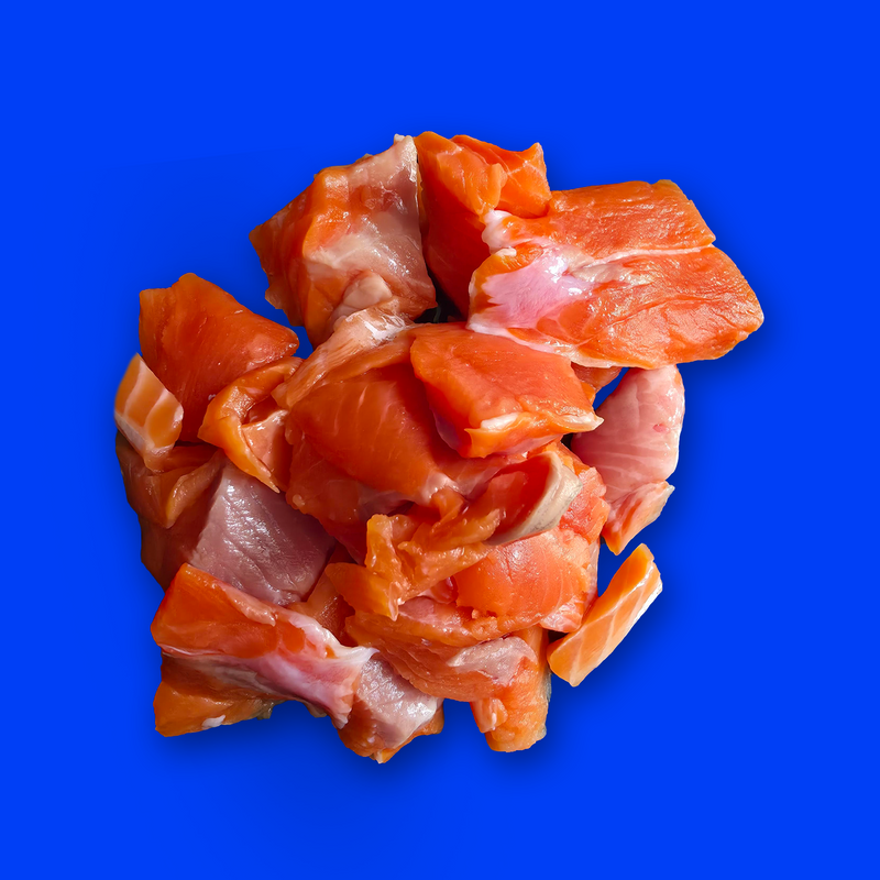 Frozen wild Alaskan coho salmon diced