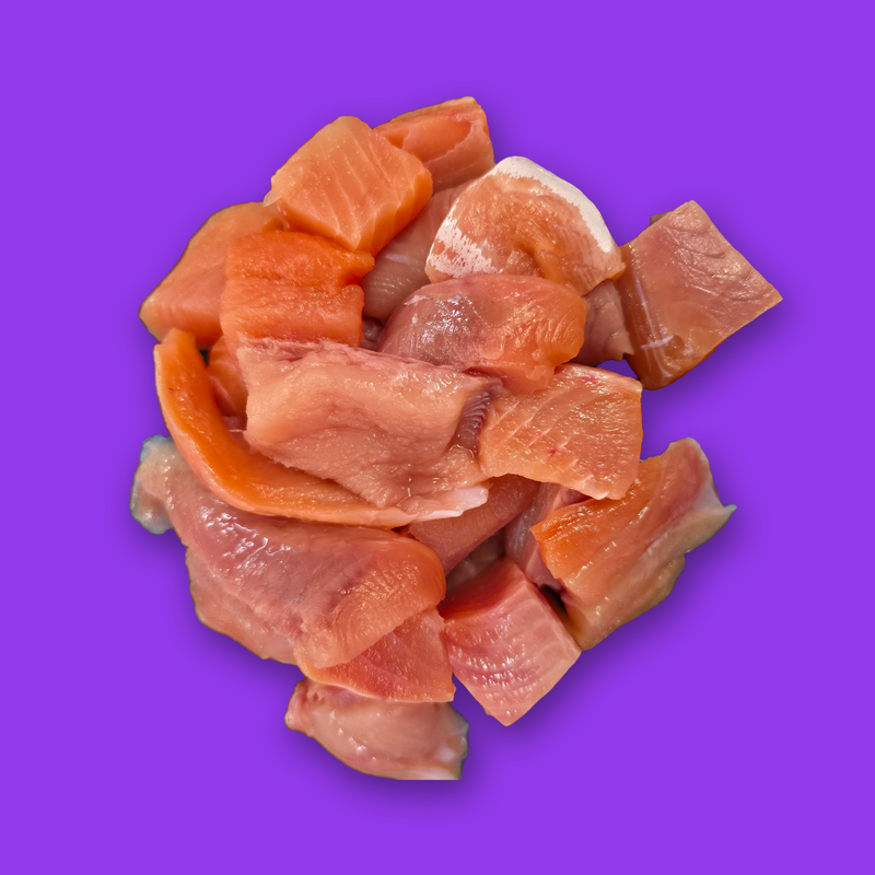 Frozen wild Alaskan keta salmon diced