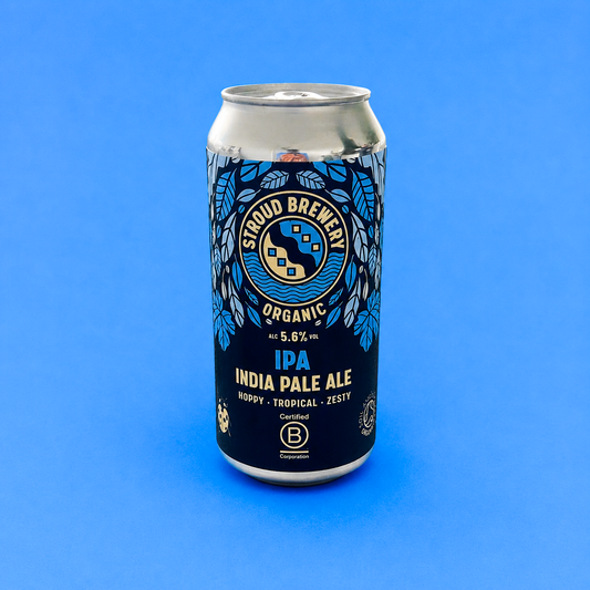 Illustration of IPA beer can with bold branding and golden craft beer style.