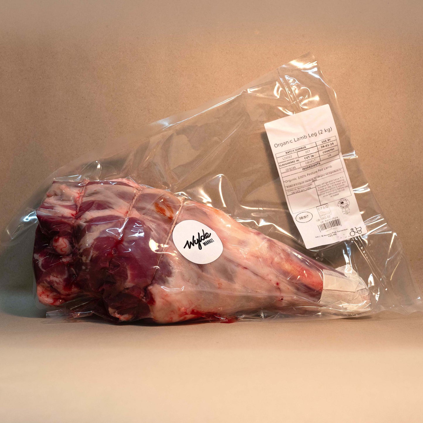 Pasture fed organic conversion lamb leg