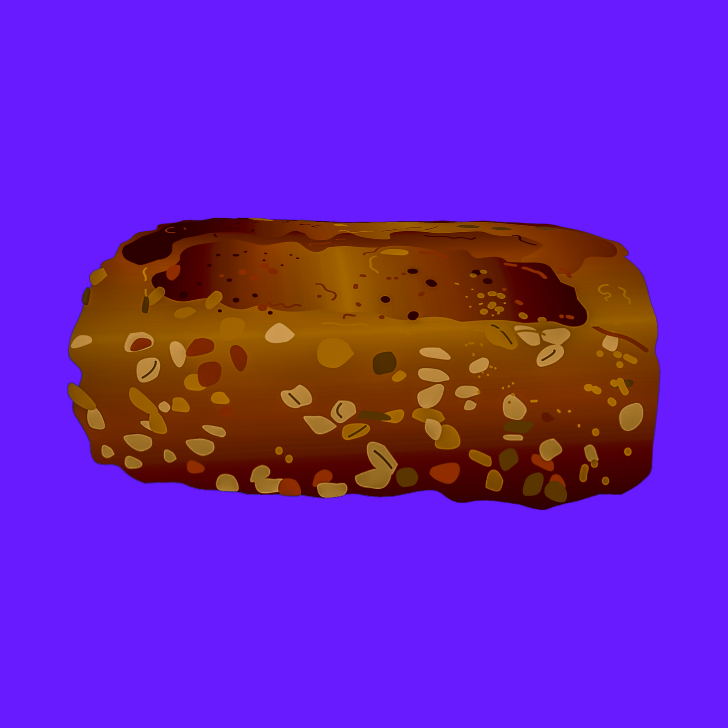 Nordic rye bread loaf with a dark crust and dense, seeded texture.