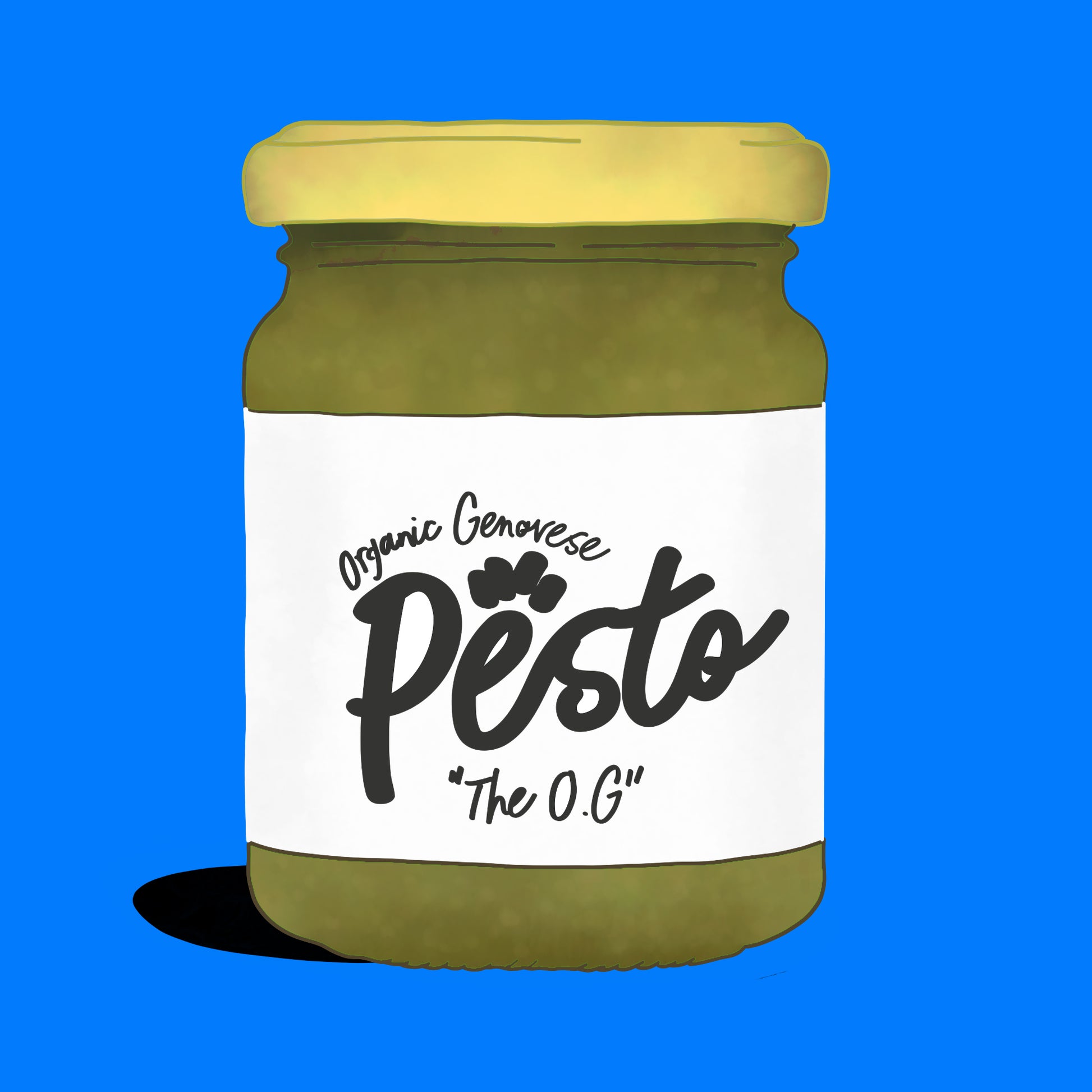 Illustration of organic Genovese pesto, fresh basil sauce with olive oil and pine nuts.