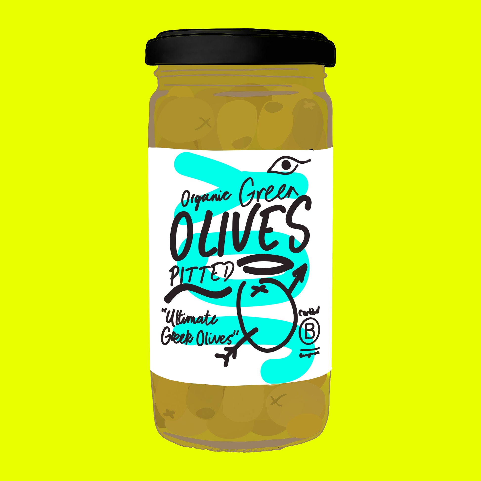 Organic green pitted olives, firm and briny Greek olives