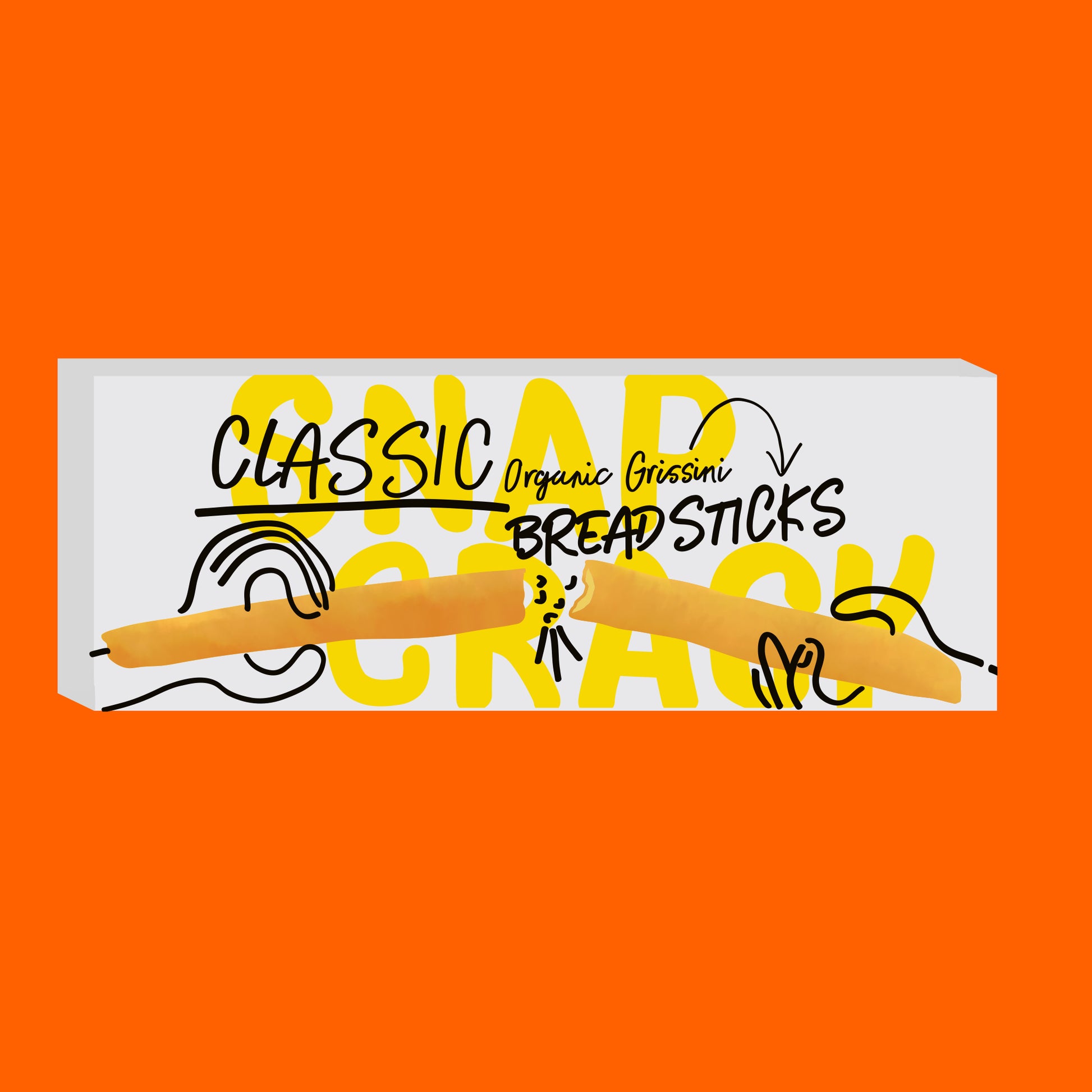 Illustration of organic classic breadsticks, golden crisp sticks with a simple rustic finish.