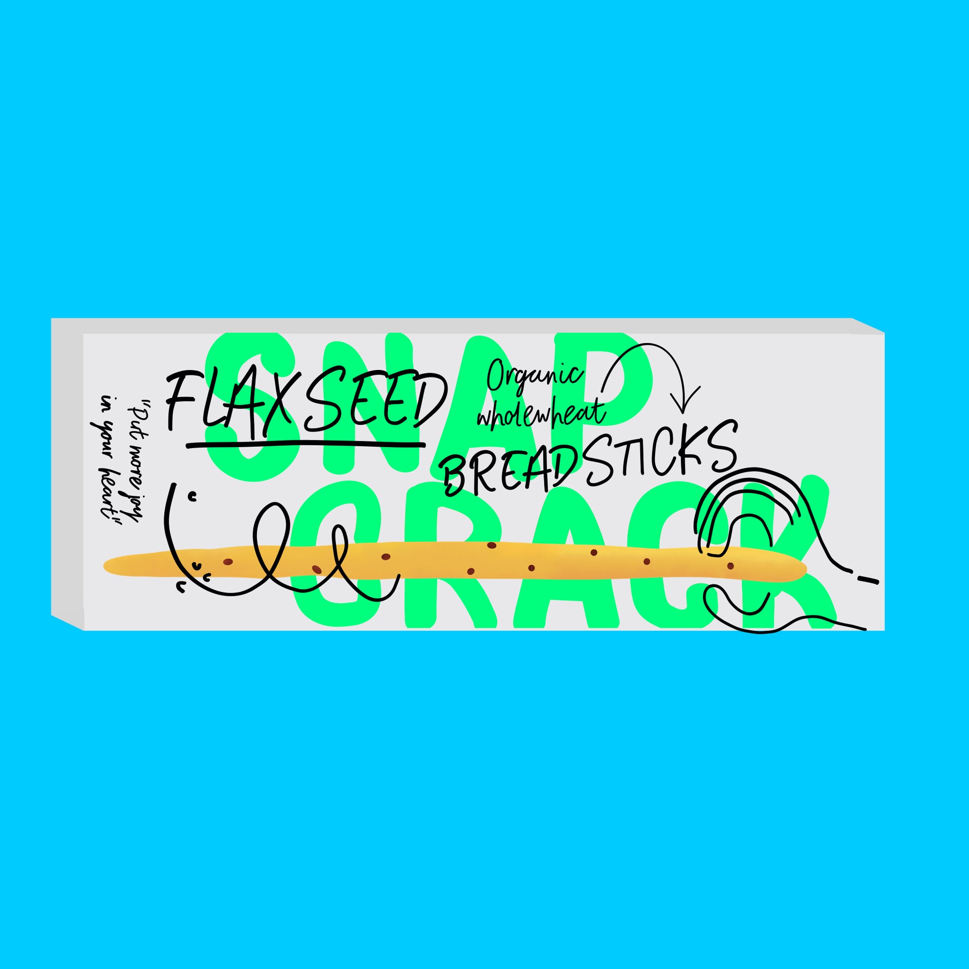 Illustration of organic flaxseed breadsticks, crisp sticks with visible flaxseeds and a golden finish.