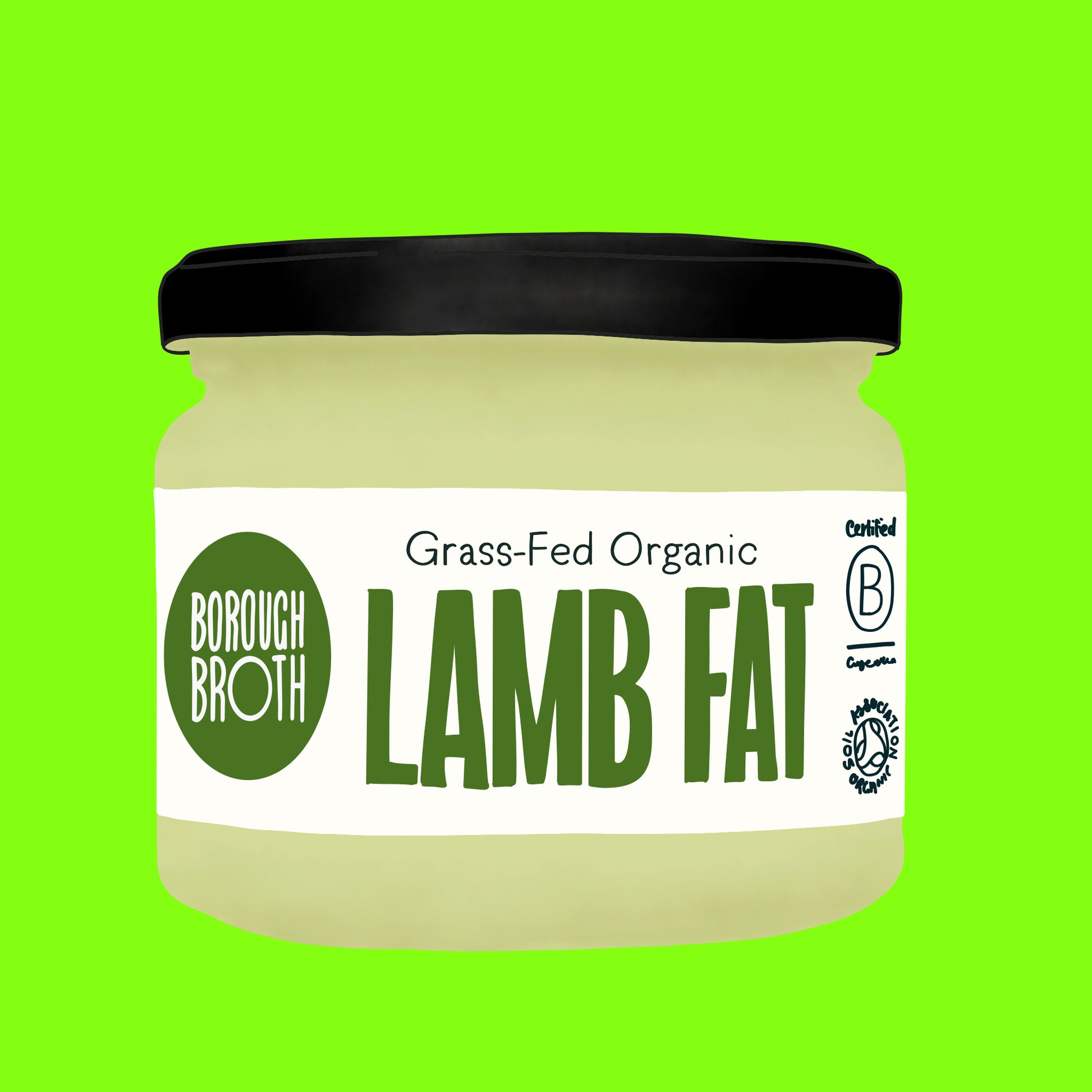 Illustration of organic lamb fat, white fat pieces with a smooth, firm texture.