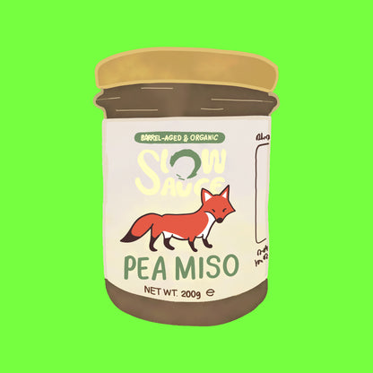 This is a jarred barrel aged organic pea miso from Jono