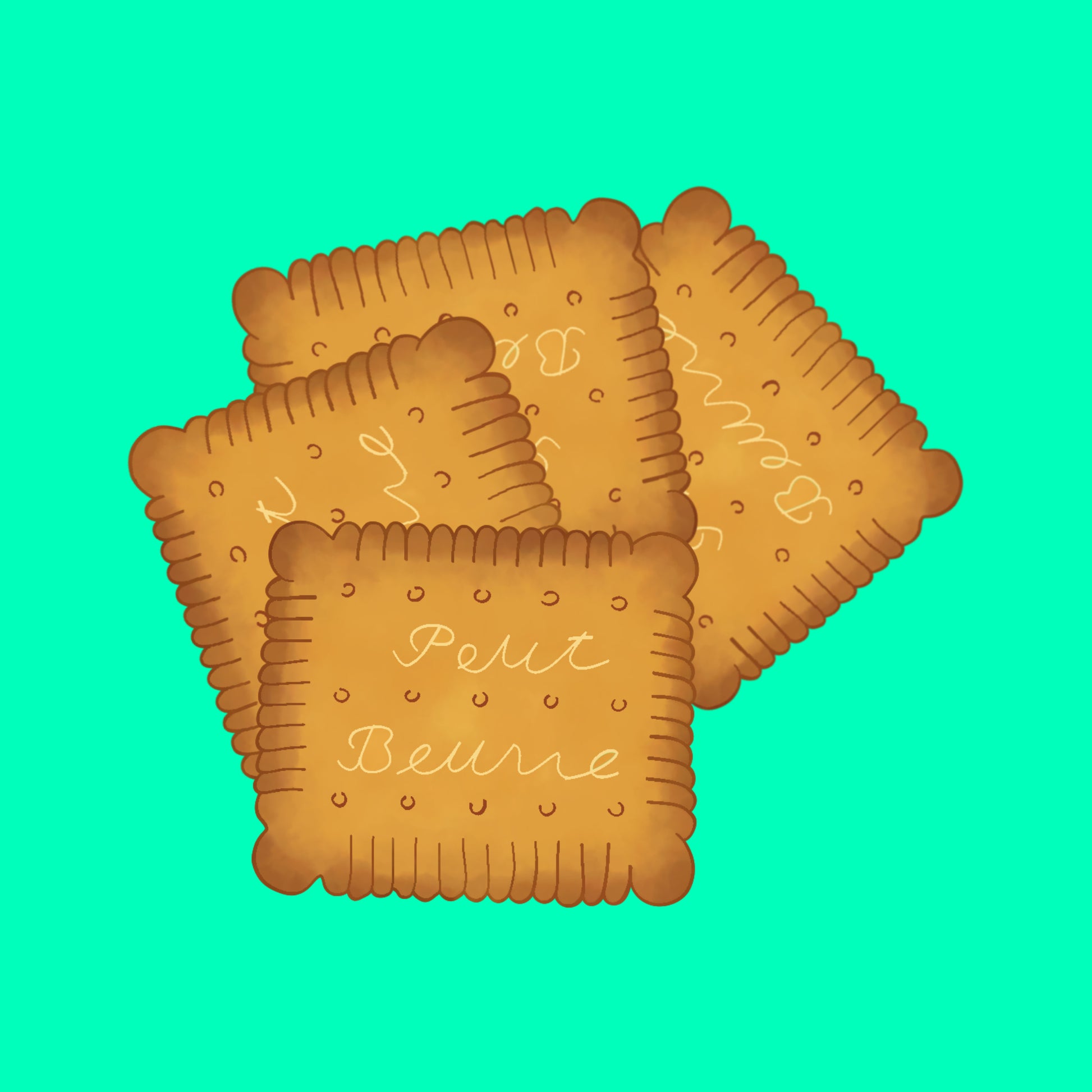 Illustration of organic petit beurre biscuits, classic rectangular biscuits with a golden crisp texture.