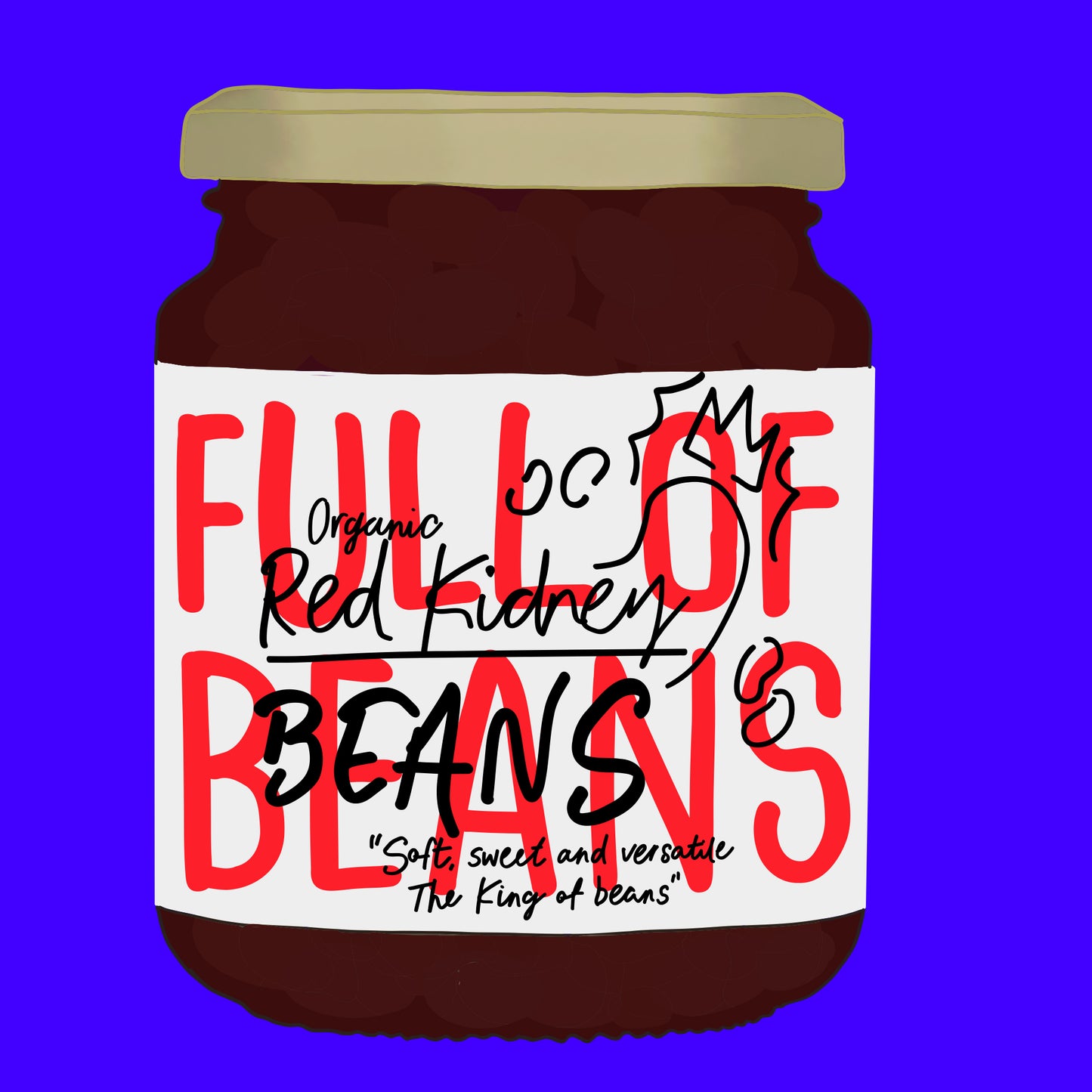 Illustration of organic red kidney beans in water, rich red beans in a clear jar.