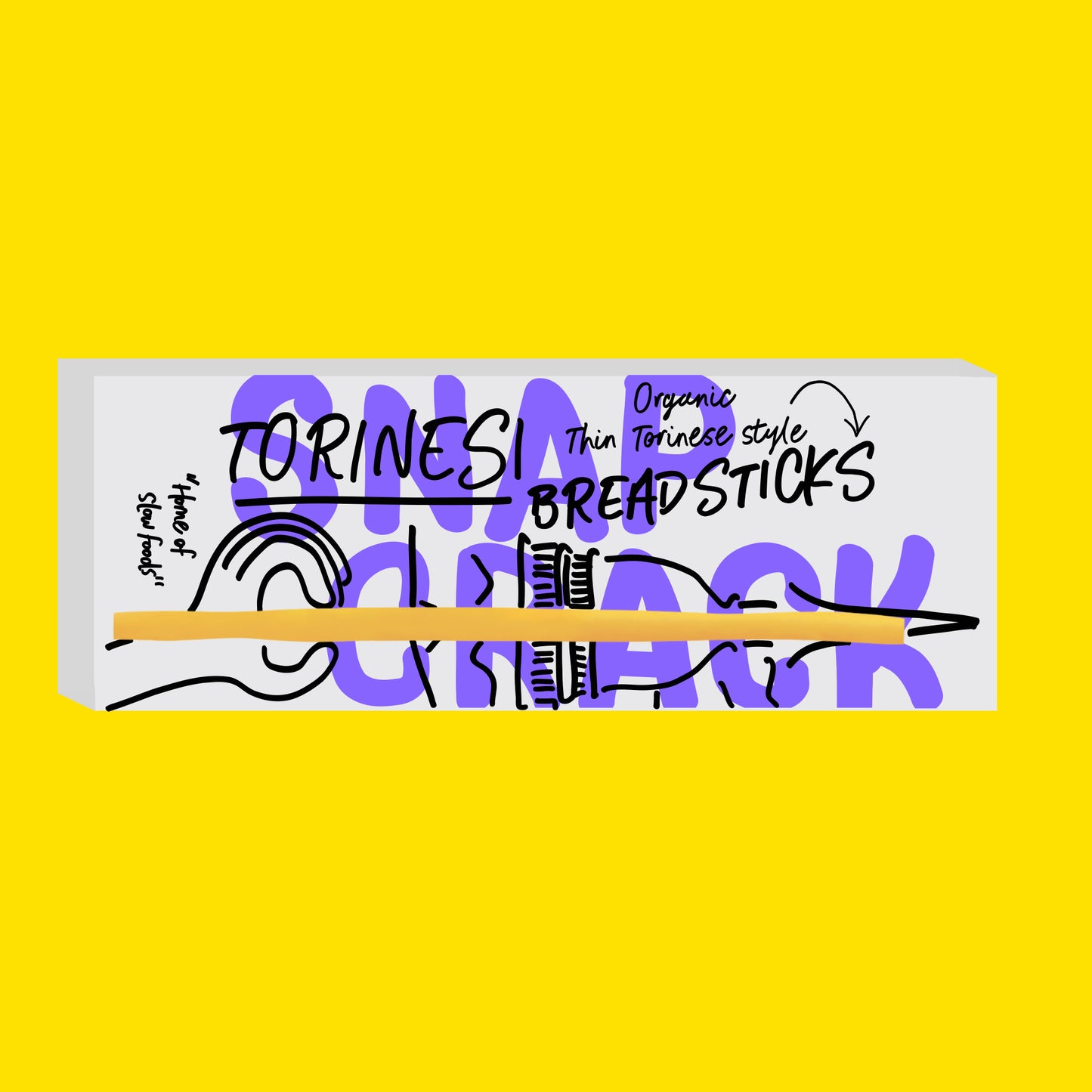 Illustration of organic torinesi breadsticks, long thin crisp sticks with a golden finish.