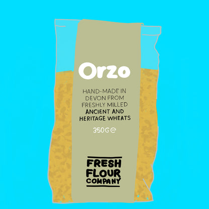 Organic orzo pasta made from freshly stoneground British wheat and pure water.