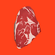 Illustration of pasture fed organic dry aged ribeye steak, marbled cut with rich texture.