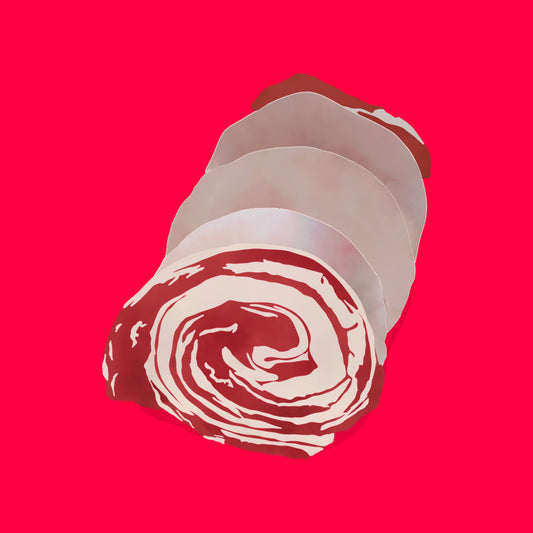 Illustration of pasture fed organic lamb rolled breast, tied joint with a rich texture.