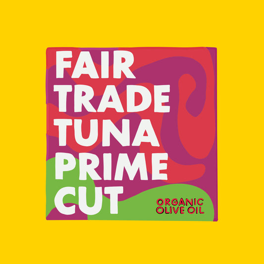 Illustration of prime cut tuna in organic olive oil, tender fillets in golden oil.