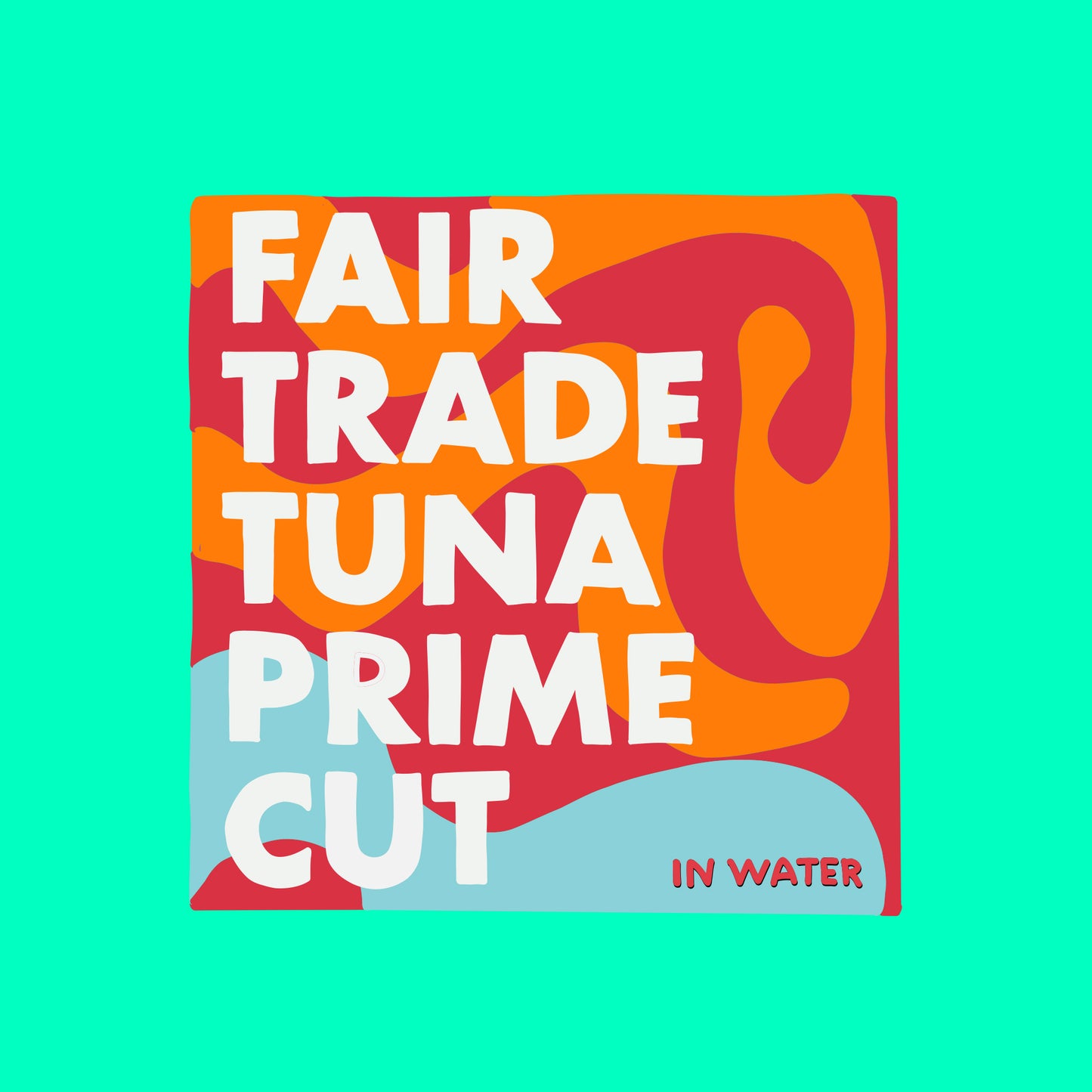 Illustration of prime cut tuna in spring water, tender tuna fillets in clear water.