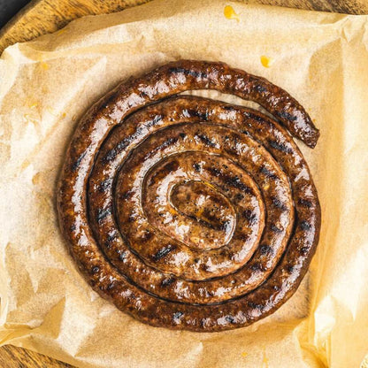 Pasture fed organic sucuk swirled sausage