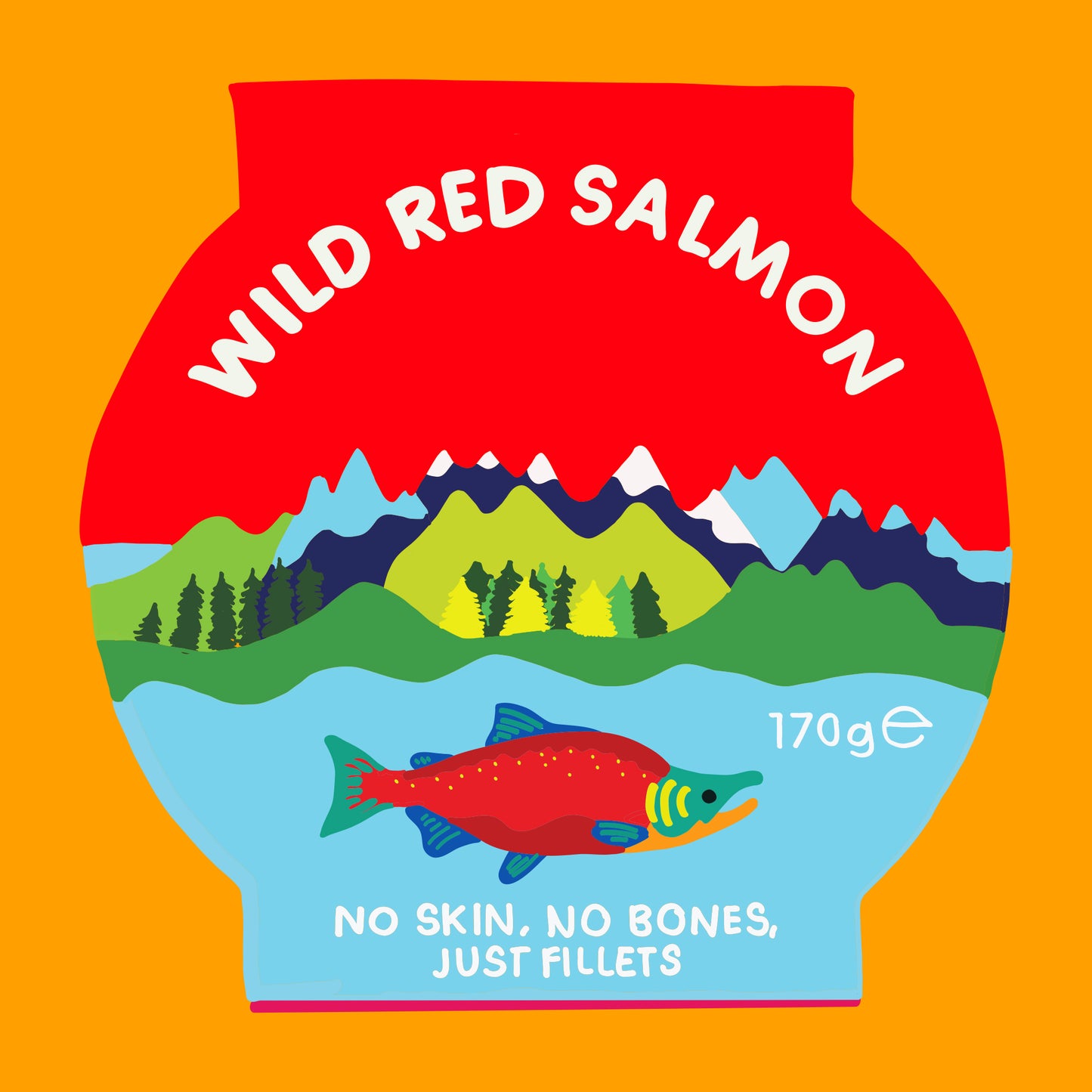 Illustration of wild red salmon fillets, rich red fillets with a natural flaky texture.