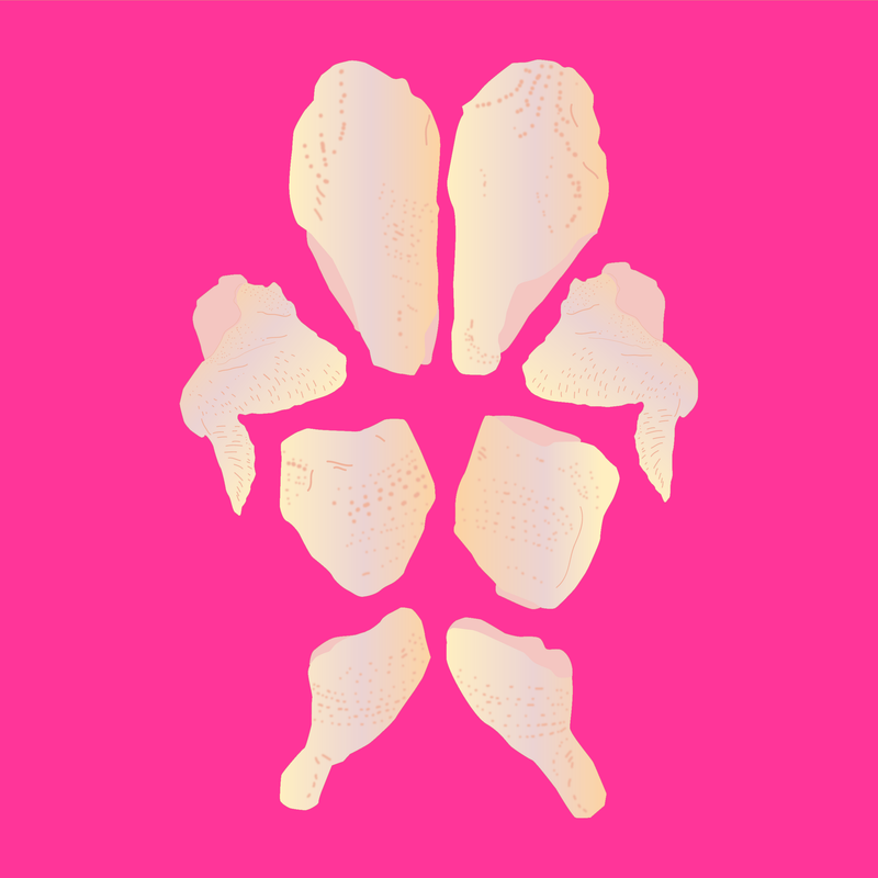 Organic whole chicken butchered
