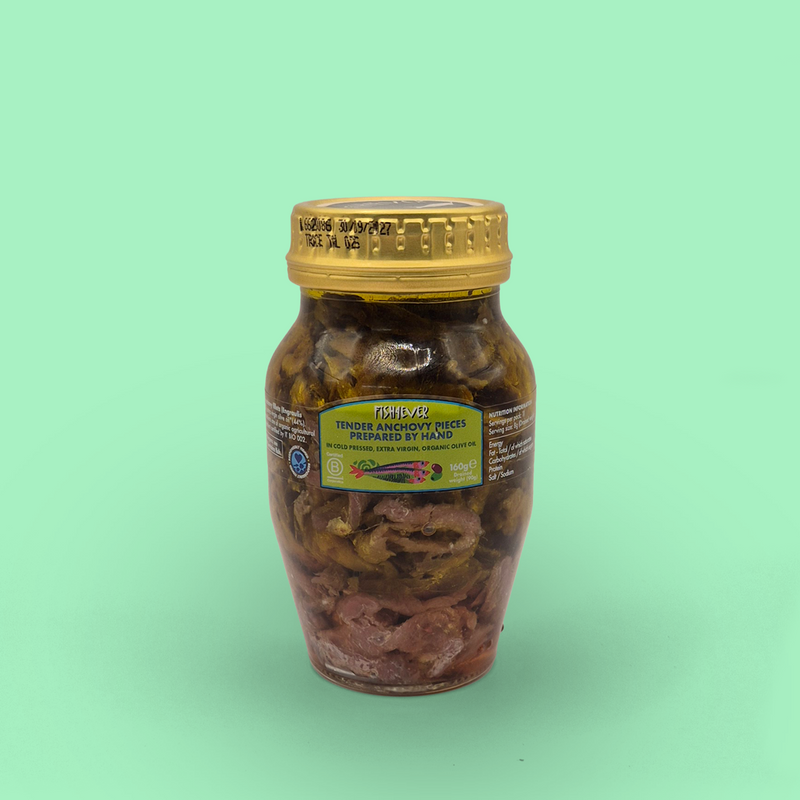 Anchovy pieces in organic extra virgin olive oil